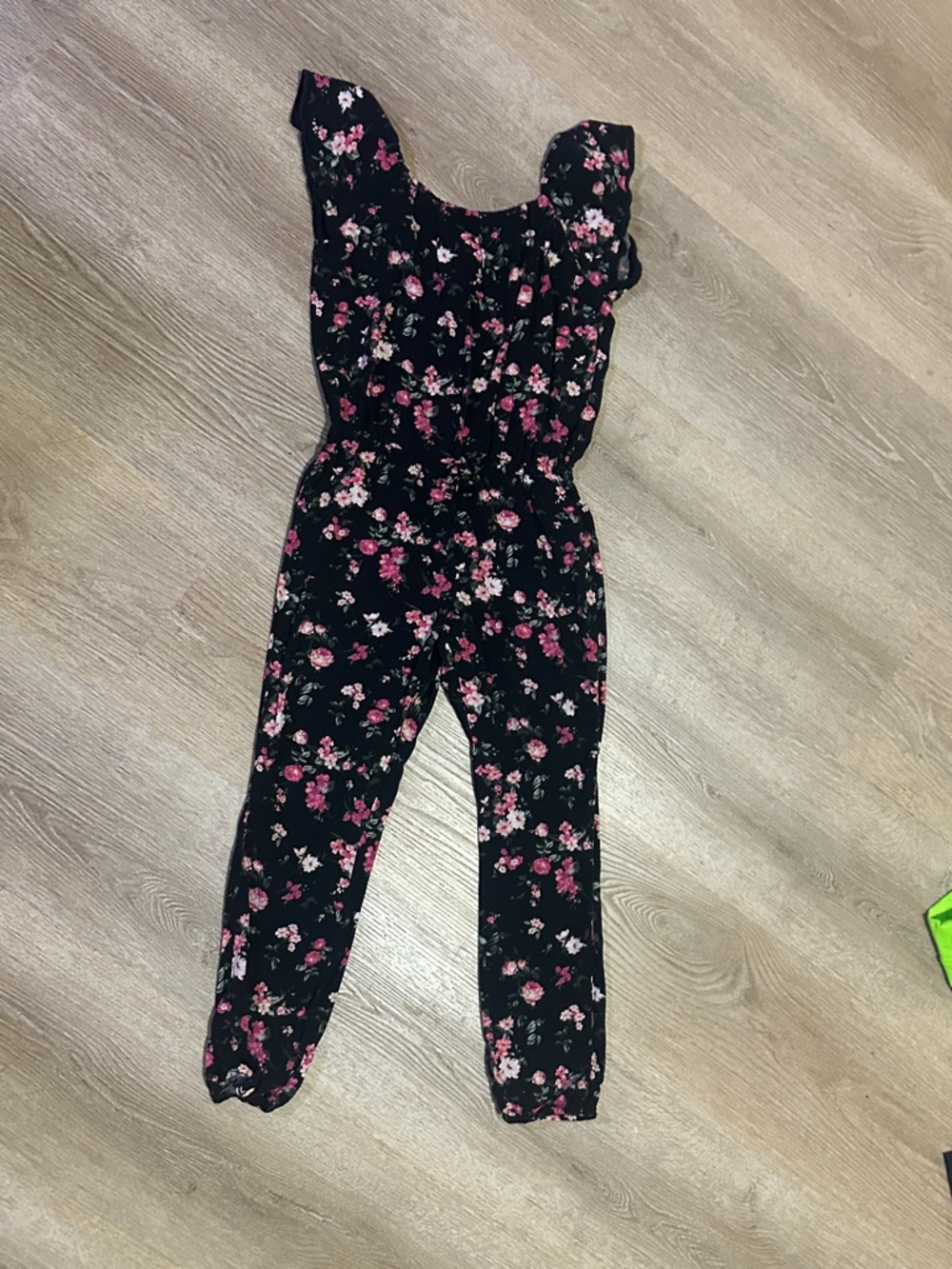 The Children's Place Black Floral Ruffled Shoulder Jumpsuit Darling